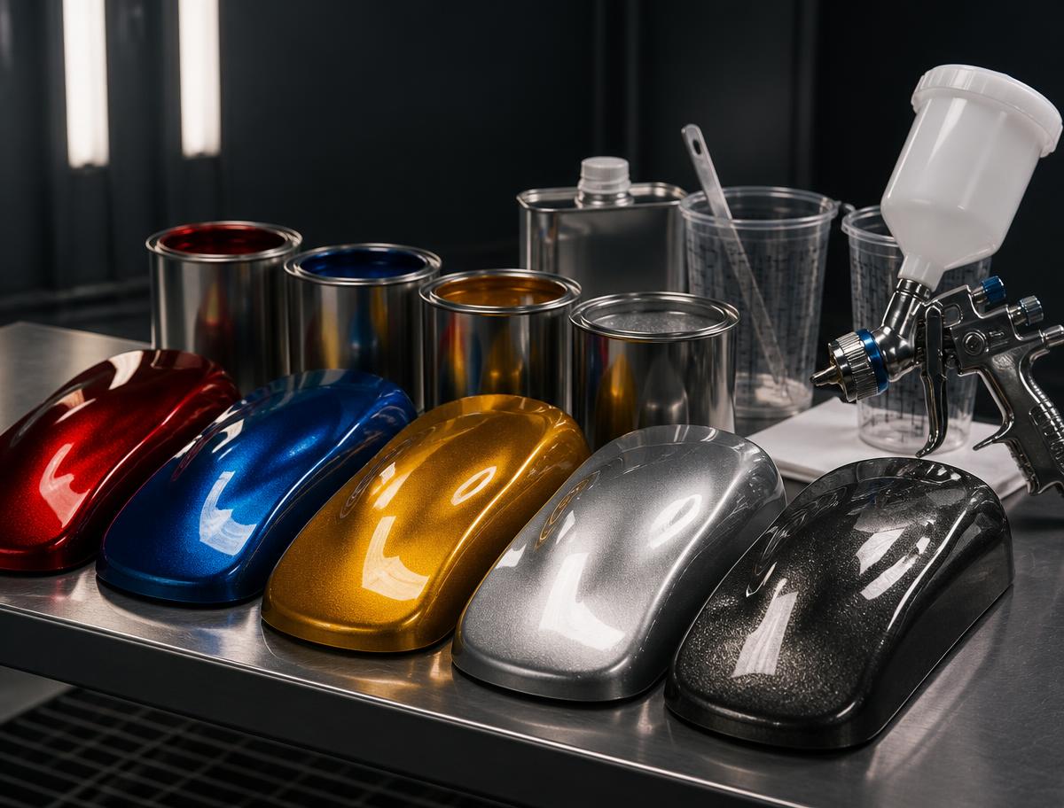 4CR automotive refinish products on a workbench
