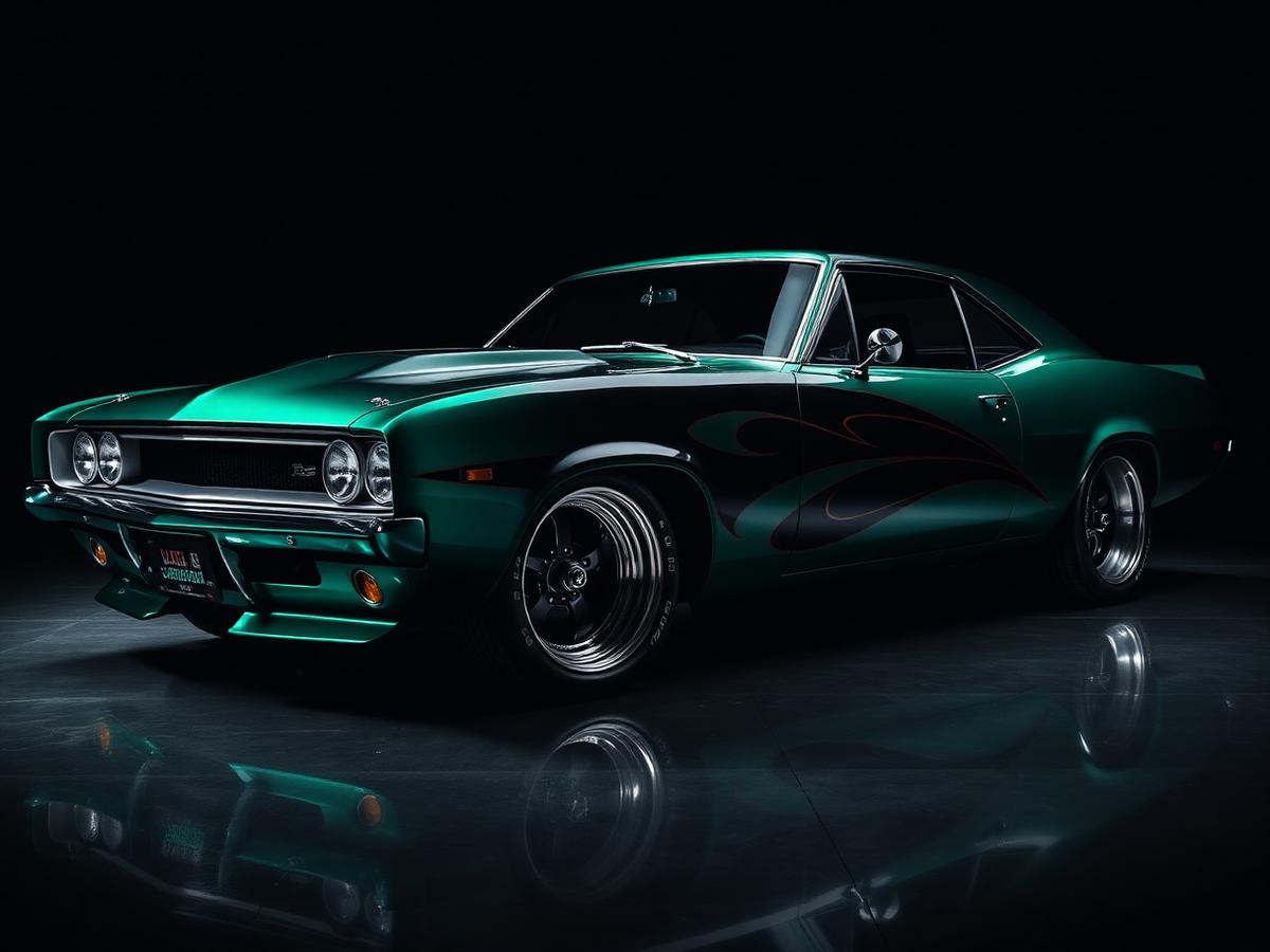 Custom painted muscle car in emerald metallic